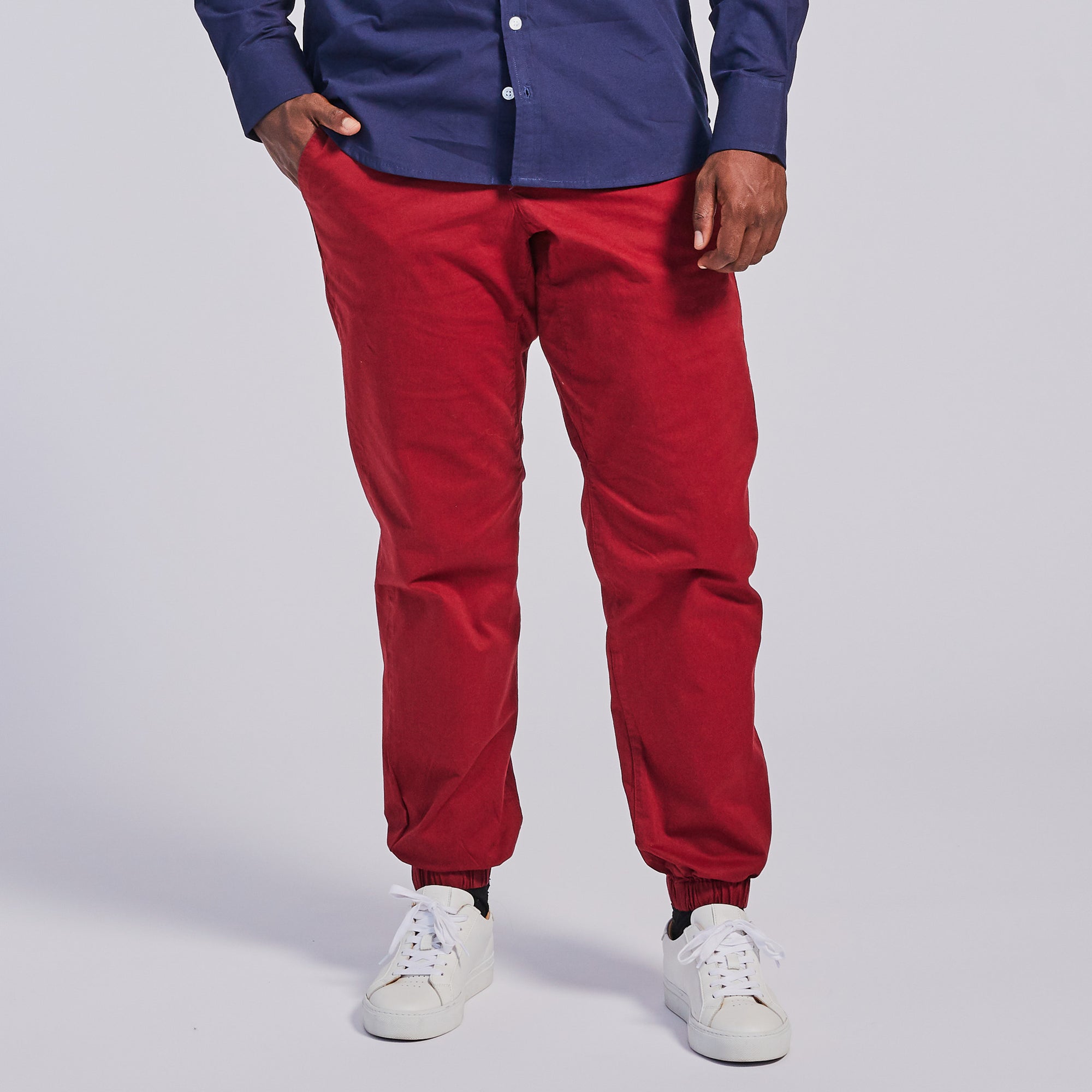 Burgundy joggers for women and masc presenting folks. Color: Cherry