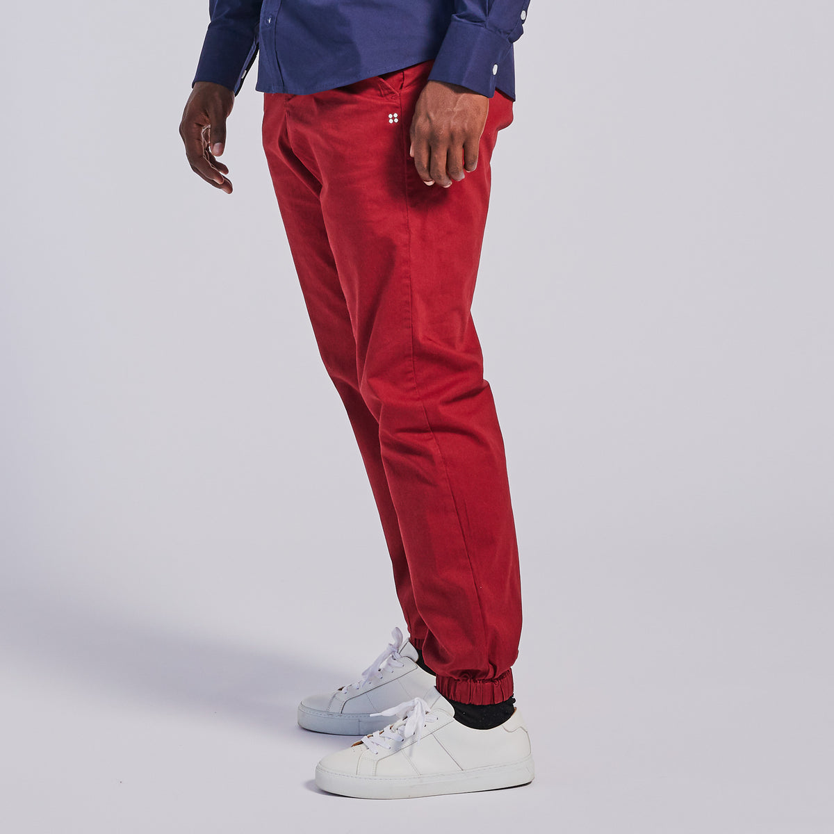 Kirrin Finch burgundy stretch waistband pants. Color: Cherry