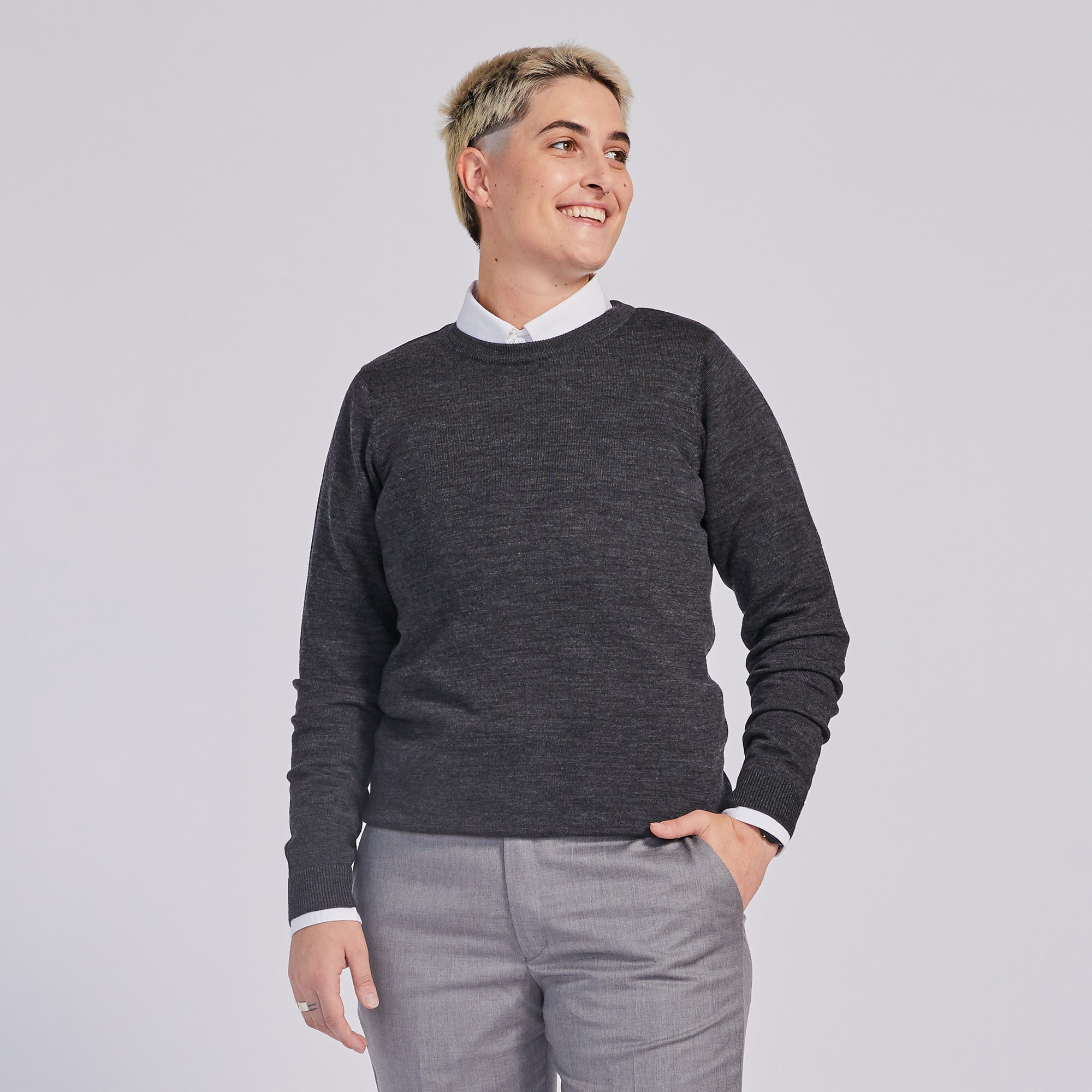Women's charcoal wool sweater. Color: Charcoal