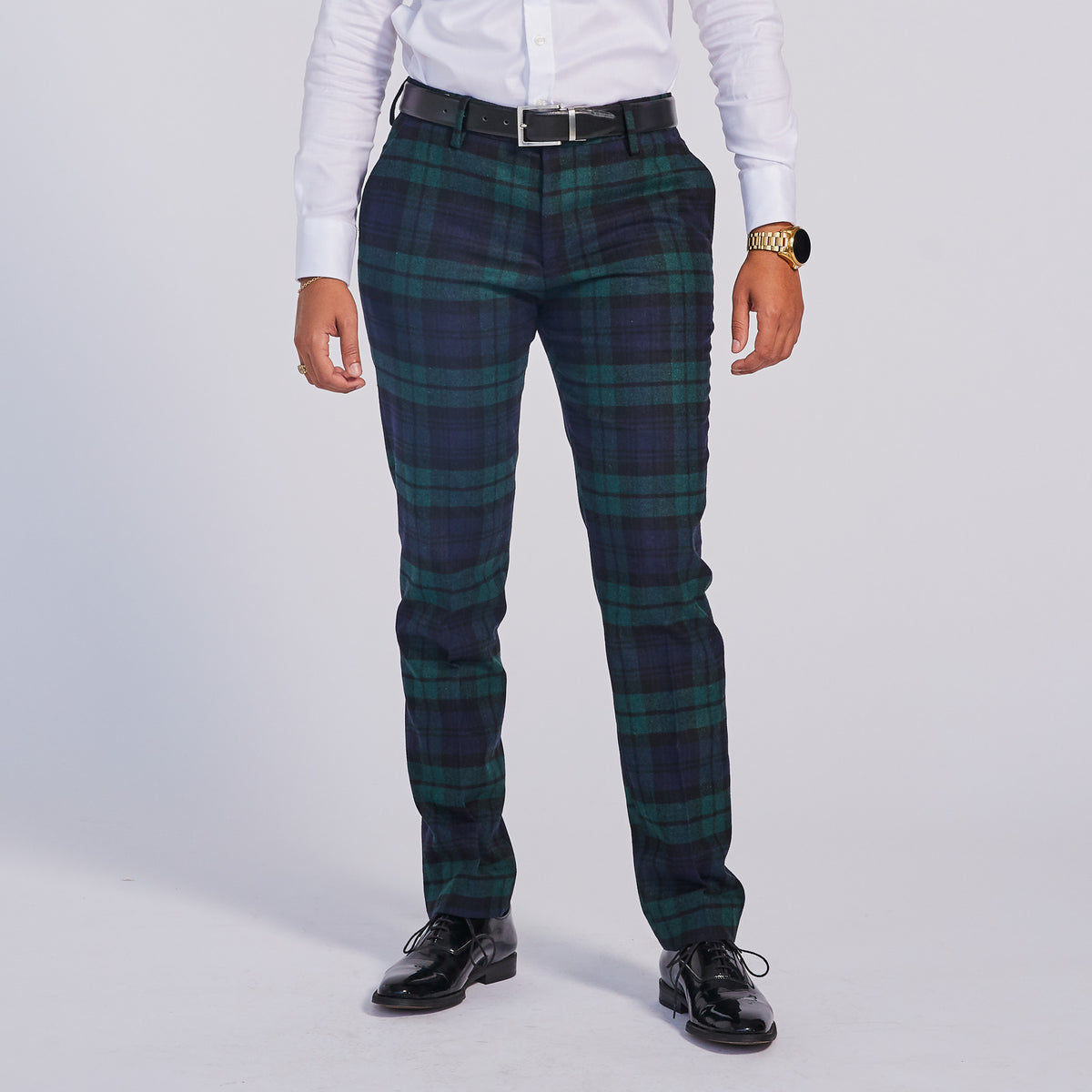 green and blue paid wool dress pants.   Color: Blackwatch