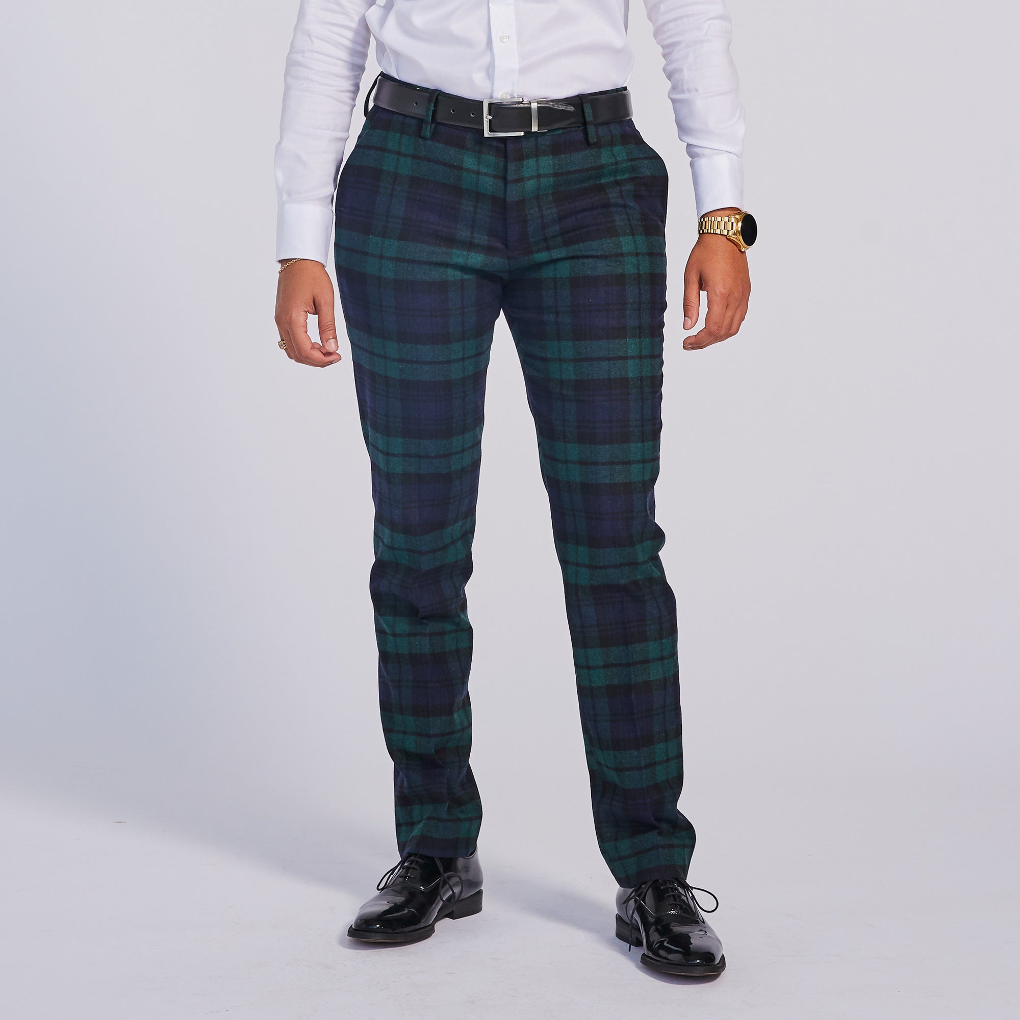 green and blue paid wool dress pants.   Color: Blackwatch