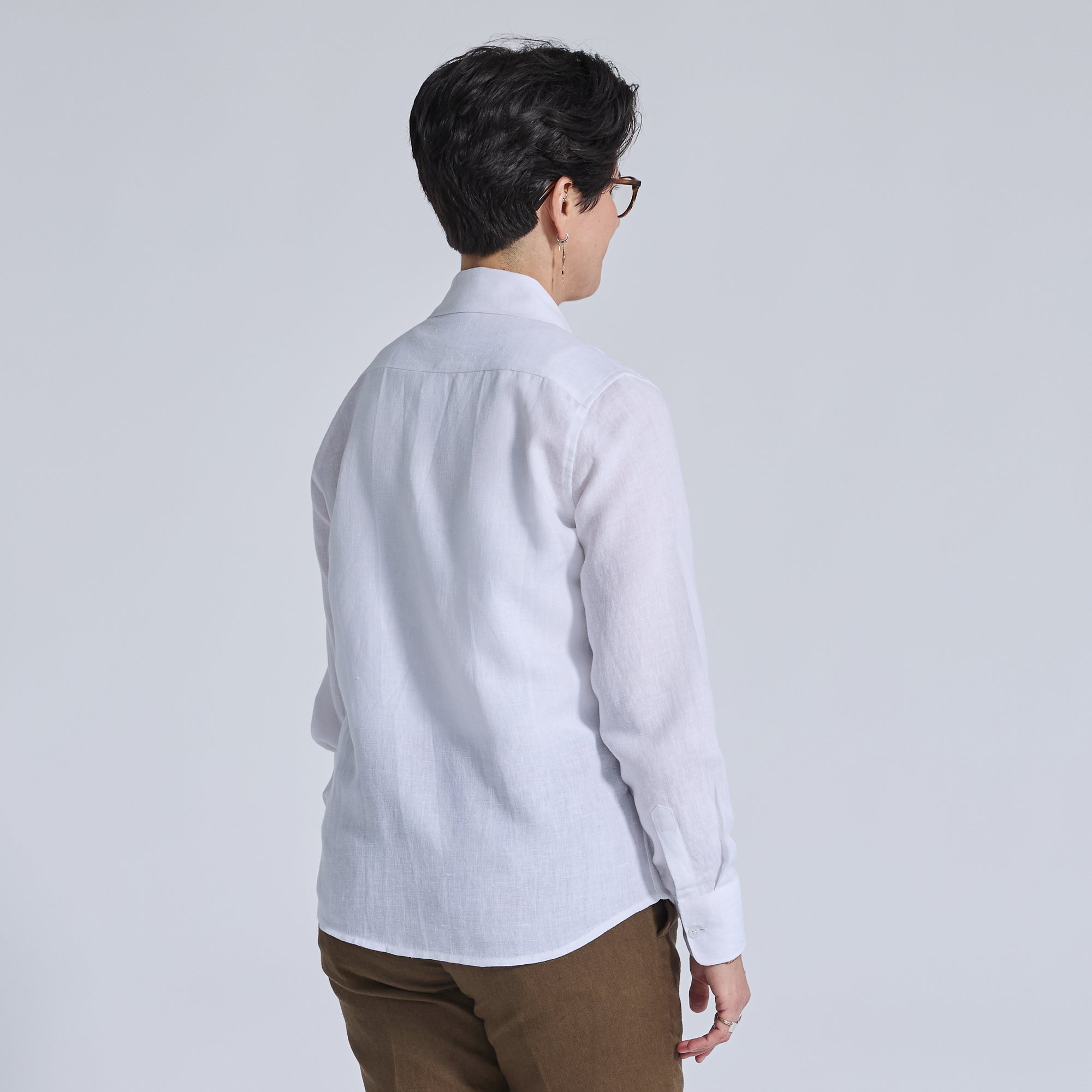 Button Down long sleeve white linen shirt by Kirrin Finch. Color: White