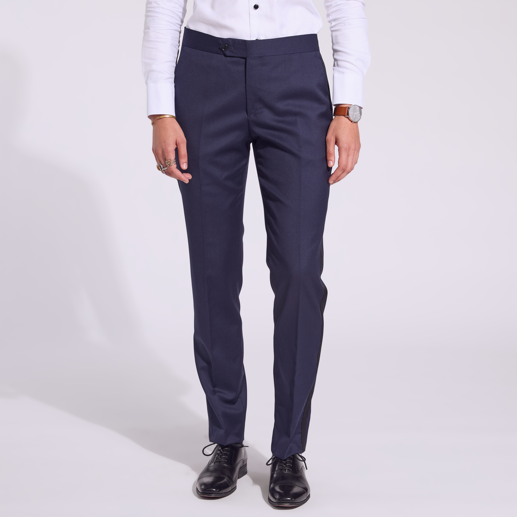 Androgynous Midnight Navy Tuxedo Dress Pants. Color: Midnight