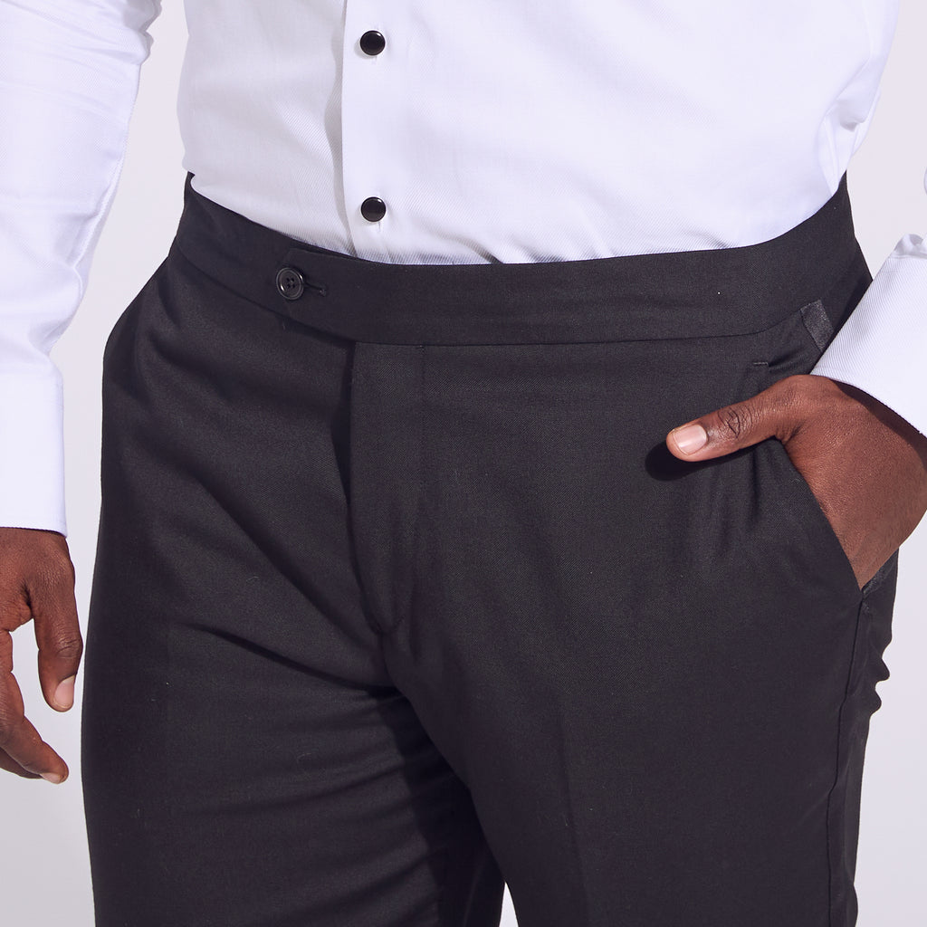 Black Androgynous Tuxedo Dress Pants. Color: Noir