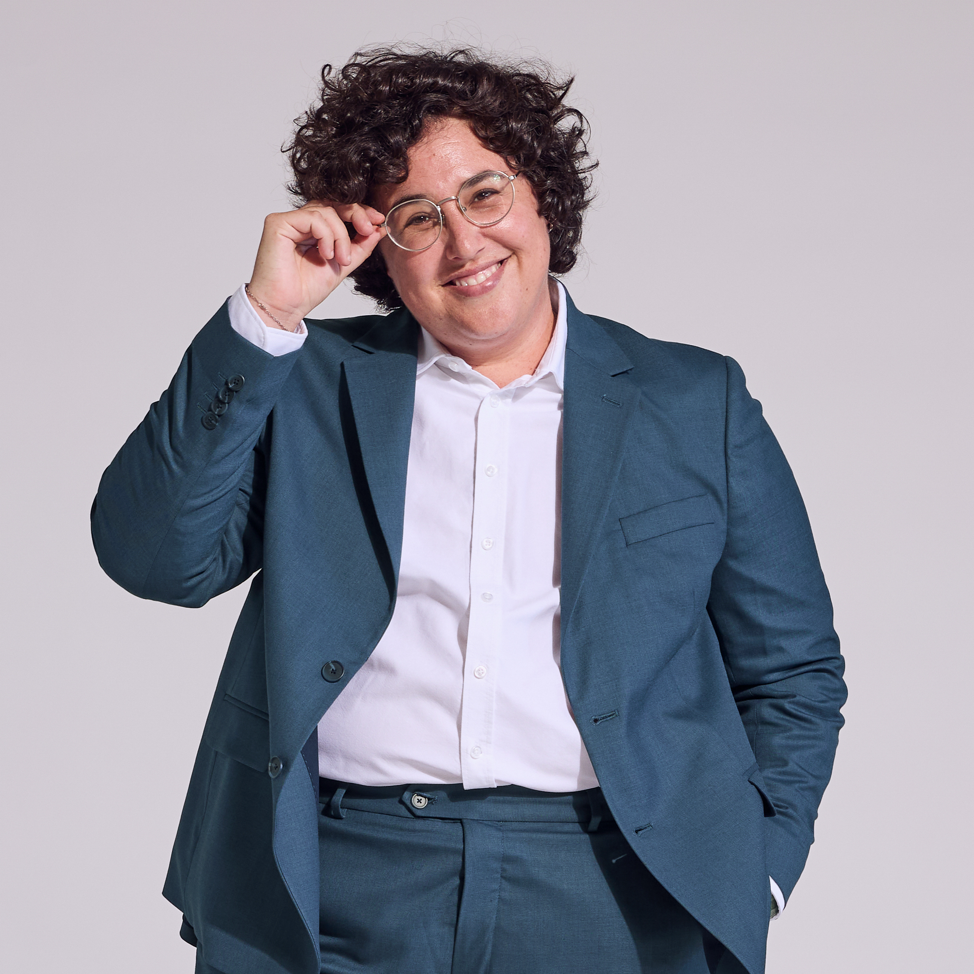 Androgynous Stretch Scout Blazer in Hudson Blue by Kirrin Finch. Color: Hudson Blue