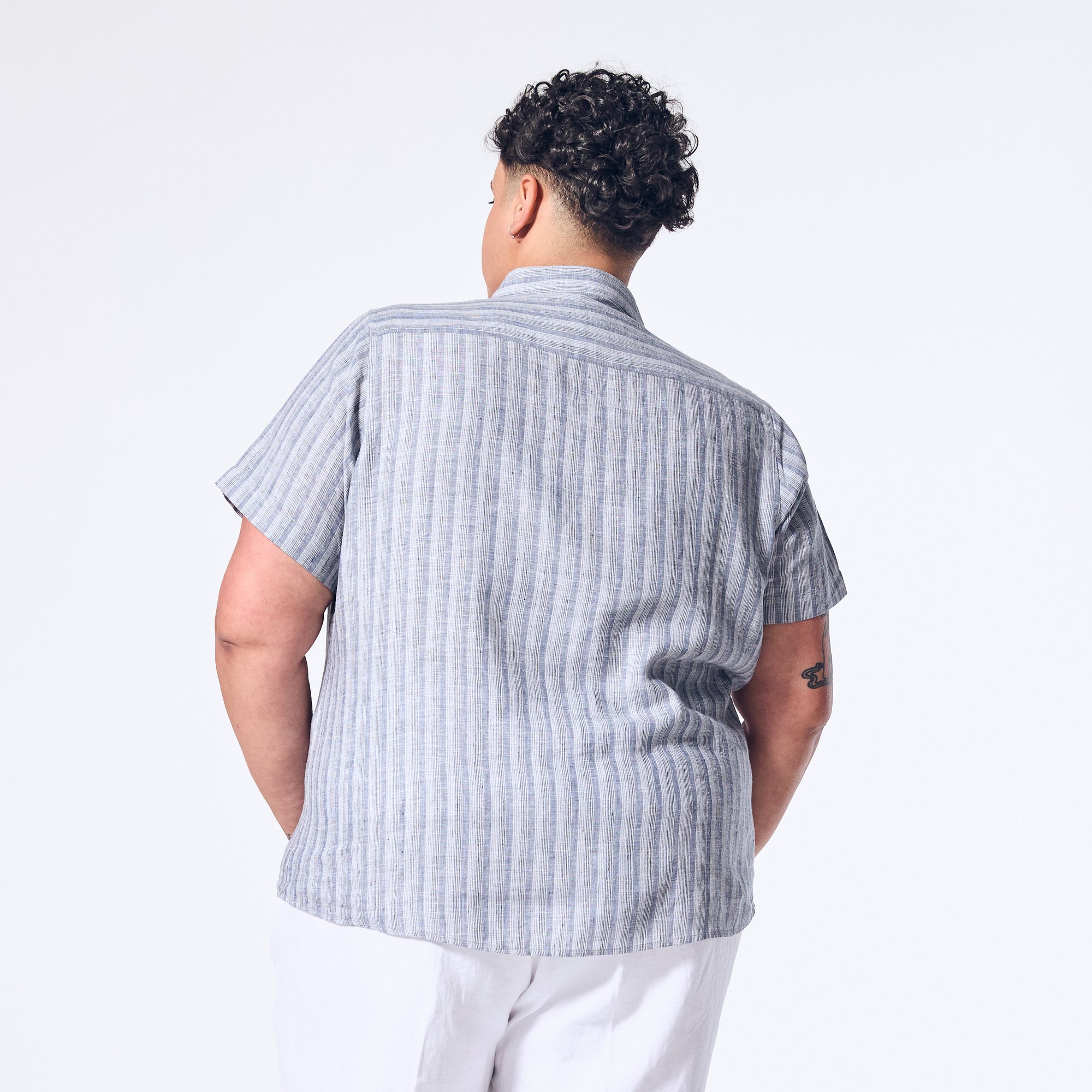 Womens Coastal Blue Linen Shirt. Color: Coastal Blue