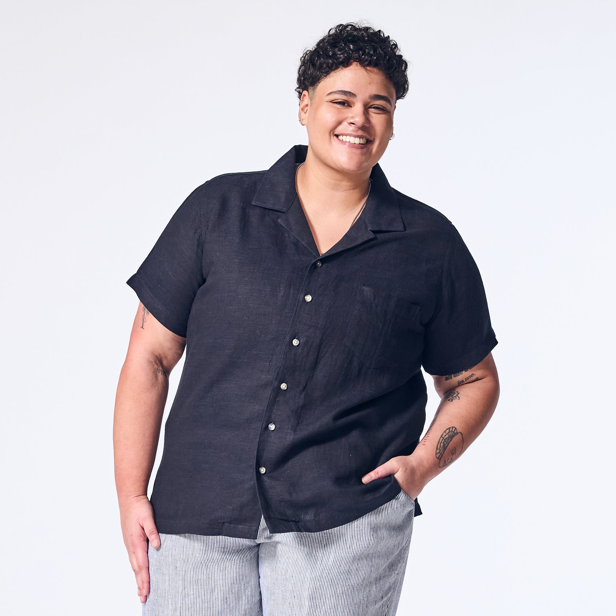 Marine Linen Camp Shirt made by Kirrin Finch. Color: Marine