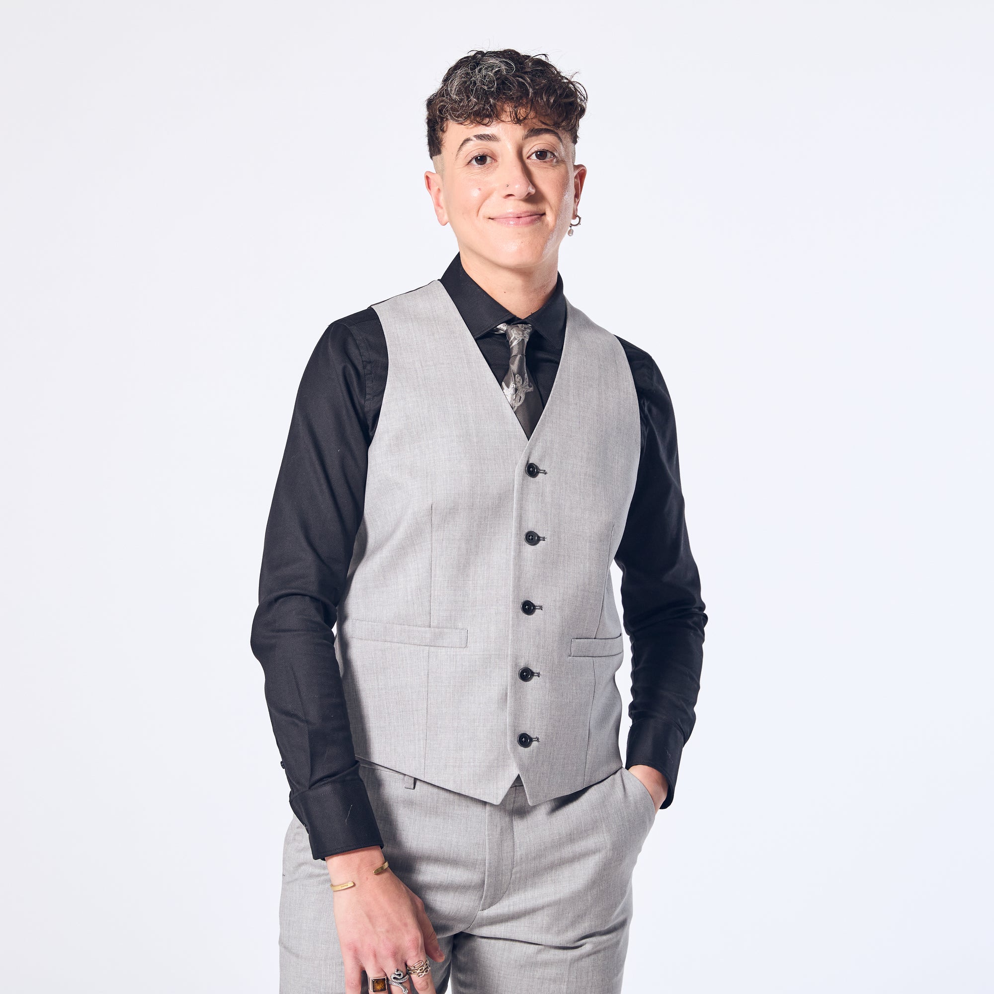 Sky Grey vest made by Kirrin Finch. Color: Sky Gray