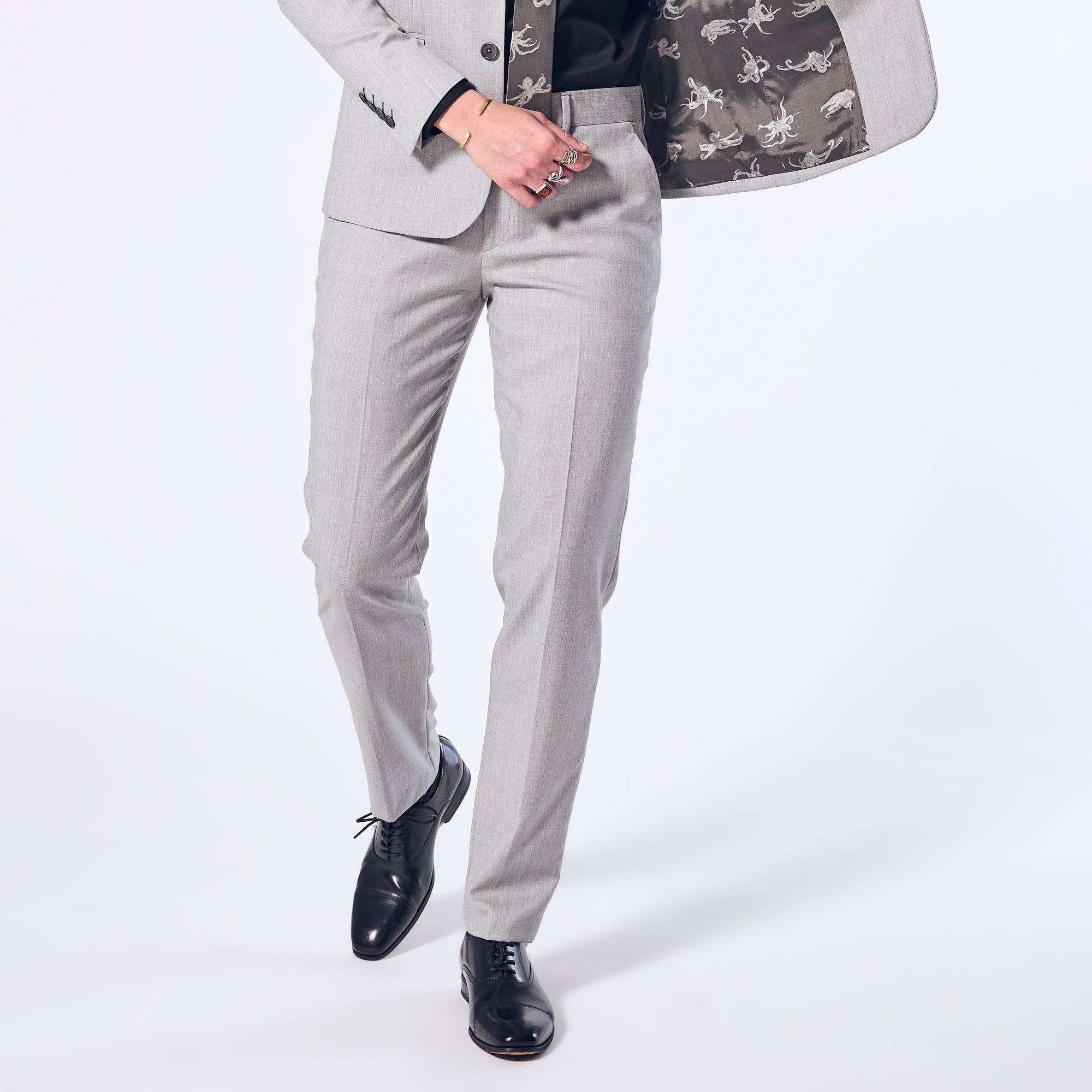 Sky Grey dress pants made for women, trans, masc, and non-binary folk. Color: Sky Gray
