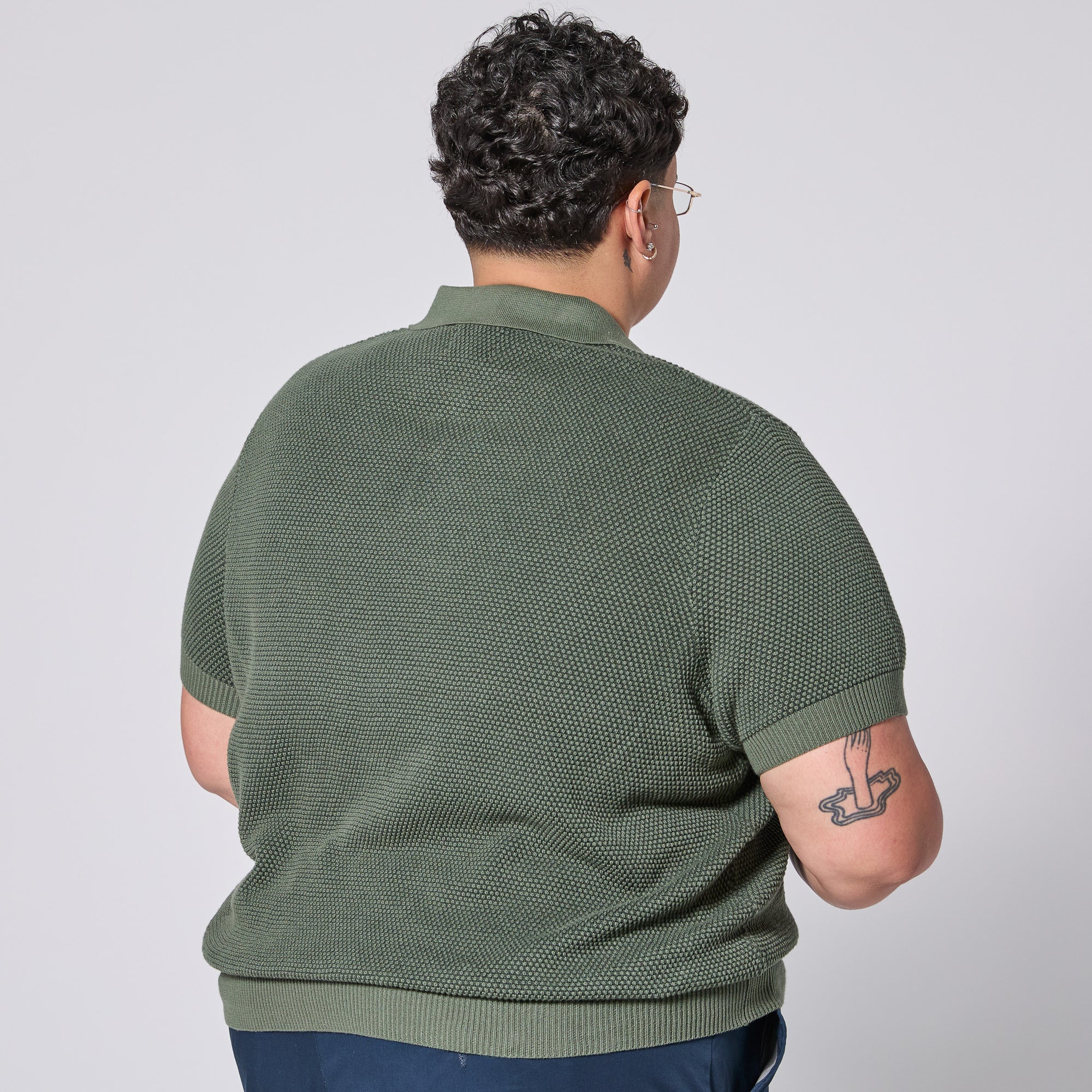 Honeycomb Textured Hedg Green Pique Polo. Color: Hedge Green