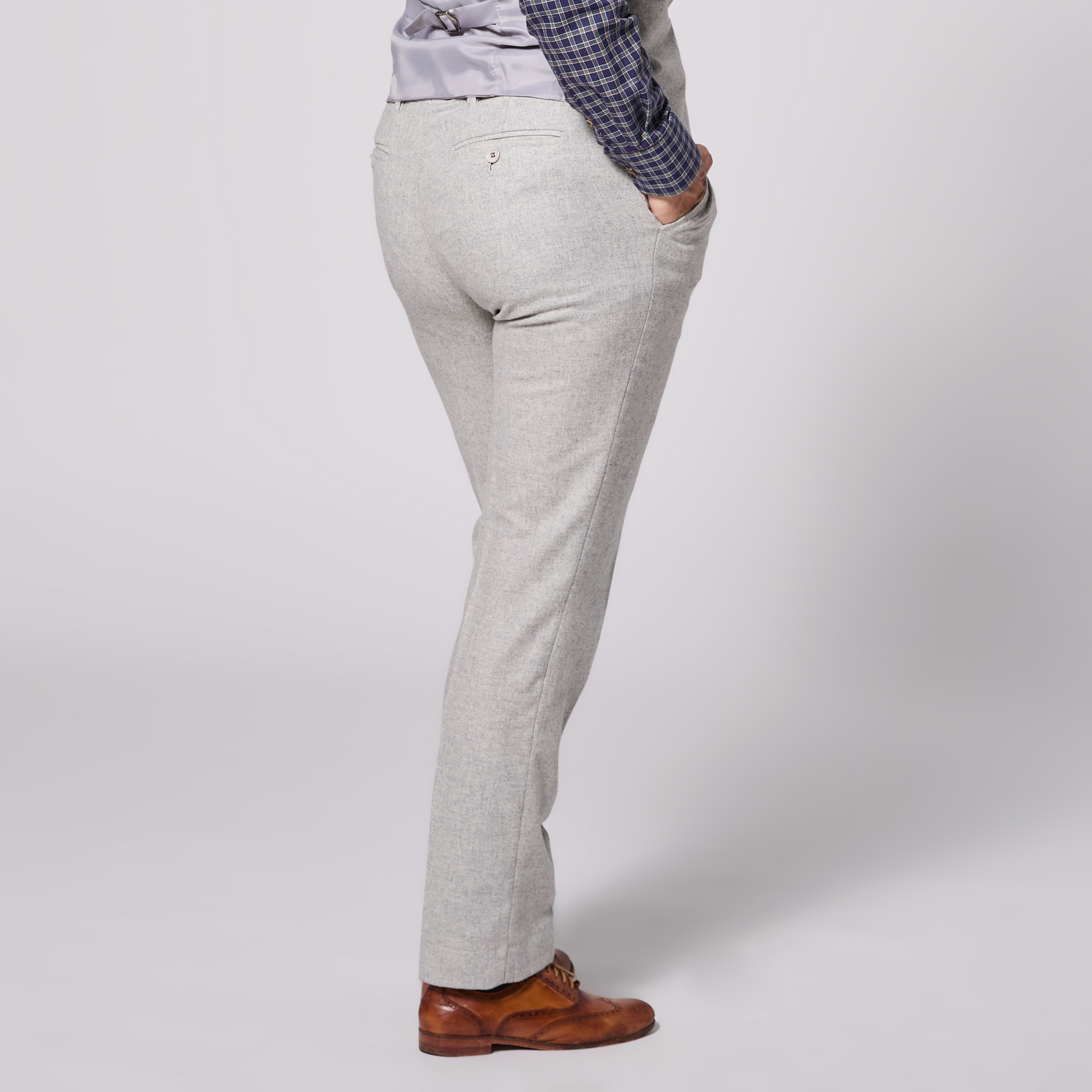 The Finch Heather Gray Flannel Dress Pants made for women, trans, masc, and non-binary folk.  Color: Heather Gray Flannel