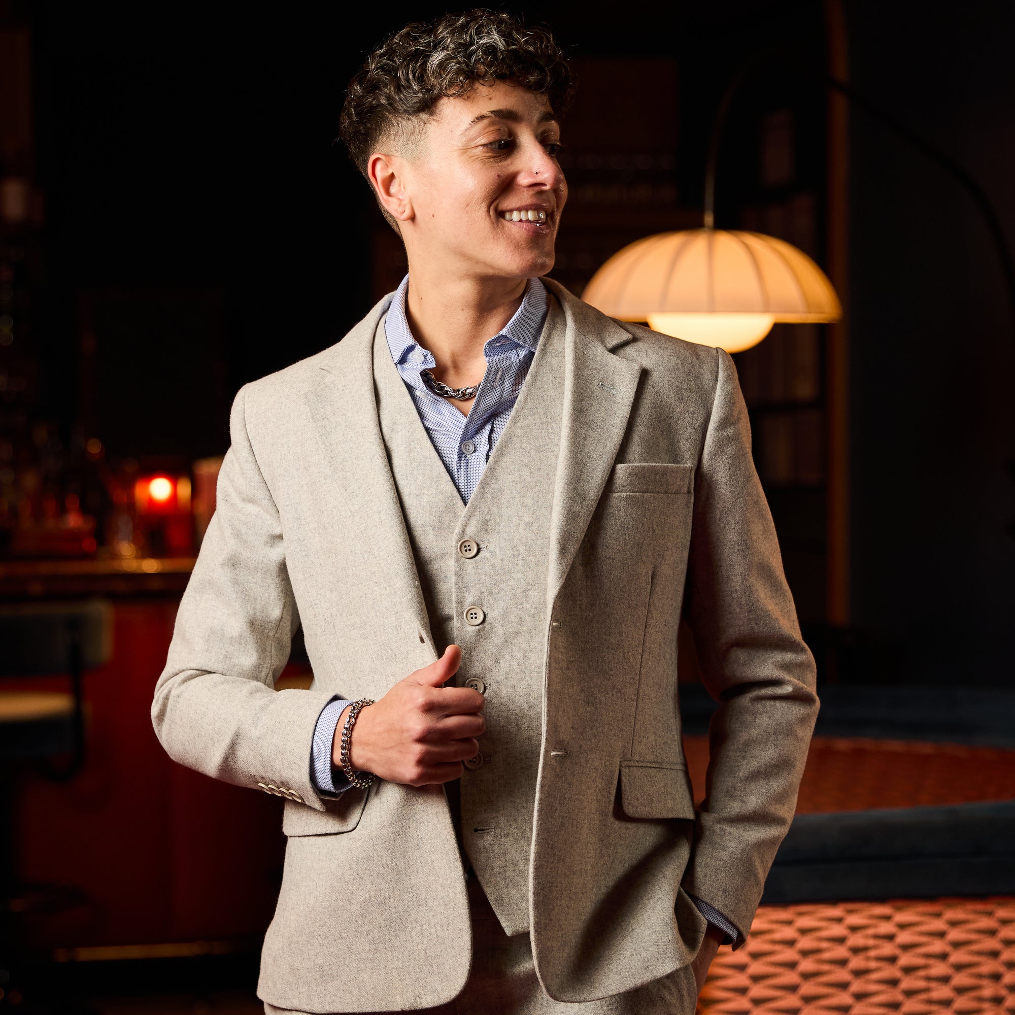 Androgynous Heather Gray Flannel Blazer made by Kirrin Finch. Color: Heather Gray Flannel