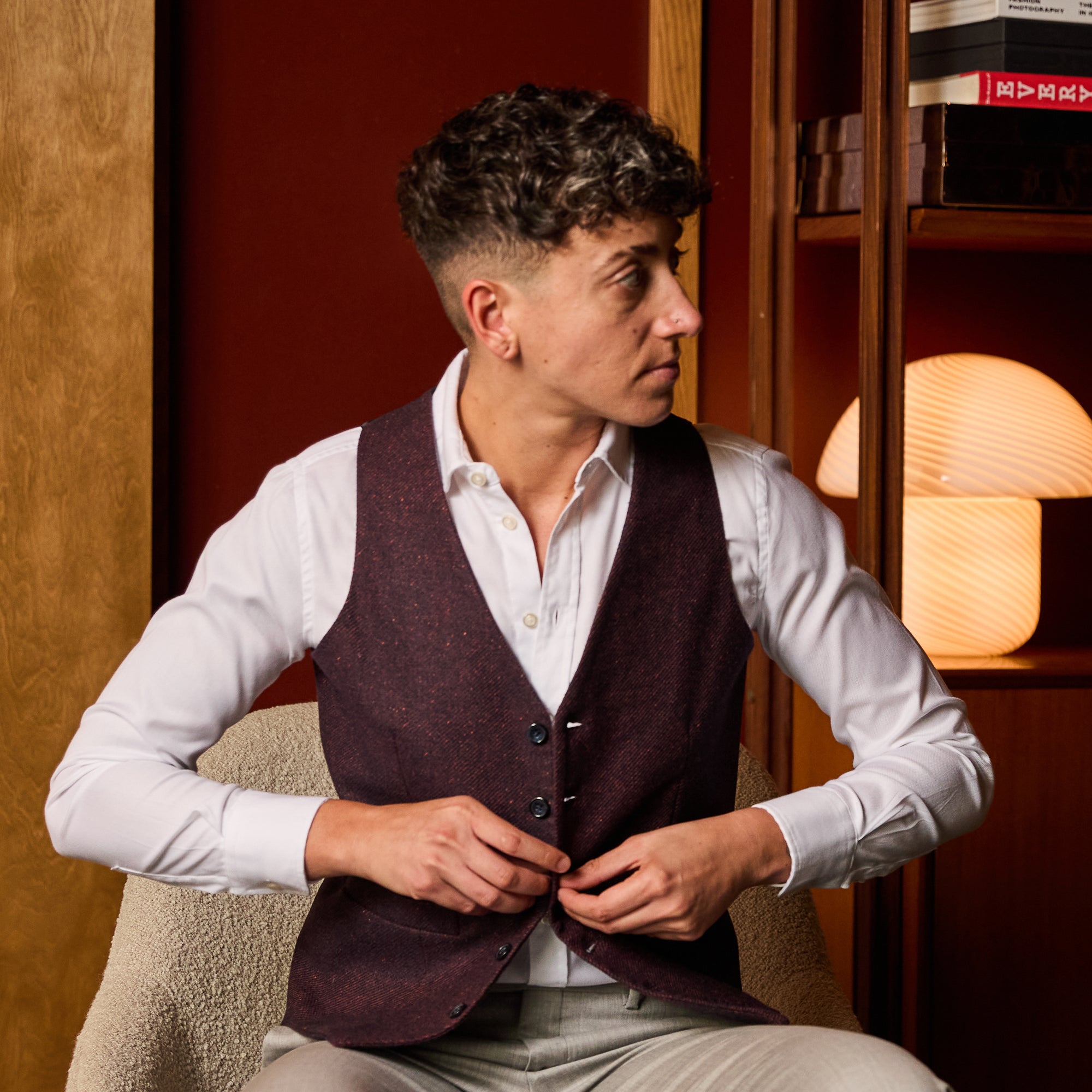 Mulberry vest made by Kirrin Finch.  Color: Mulberry