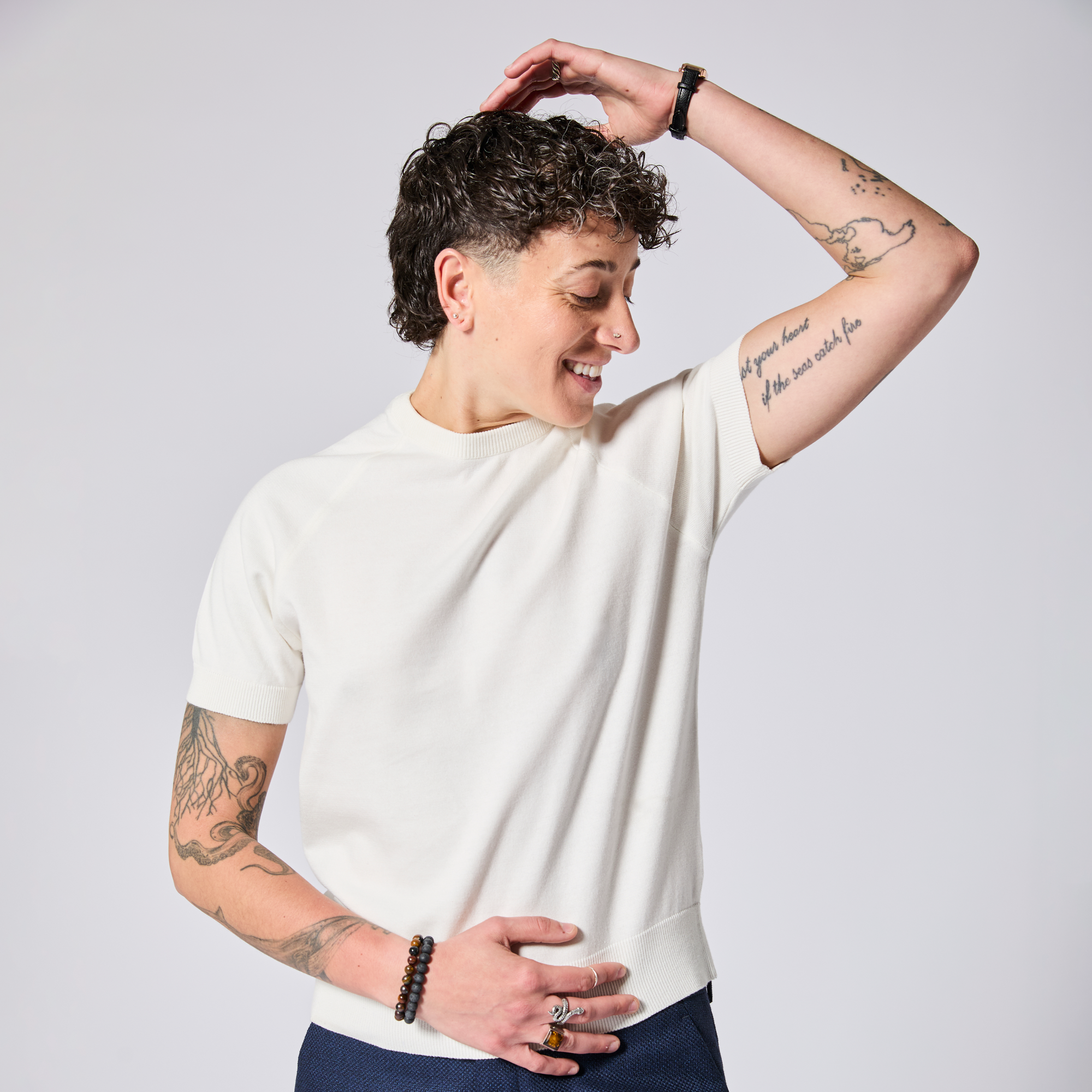 Women's ivory knit crewneck shirt made by Kirrin Finch.  Color: Ivory