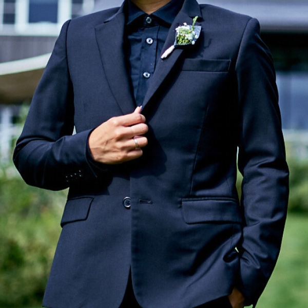 Person wearing the black Georgie blazer.