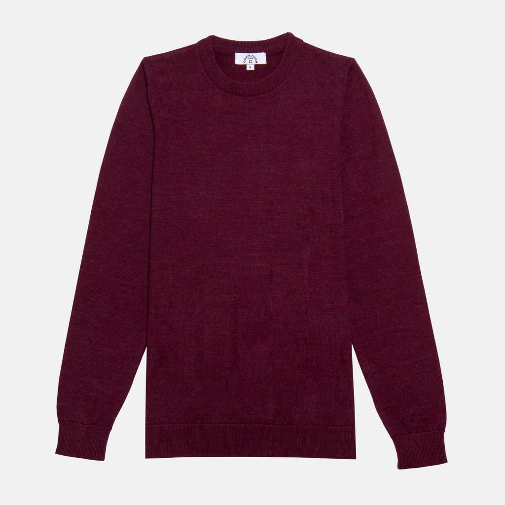 Androgynous burgundy crew neck merino wool sweater. Color: Burgundy