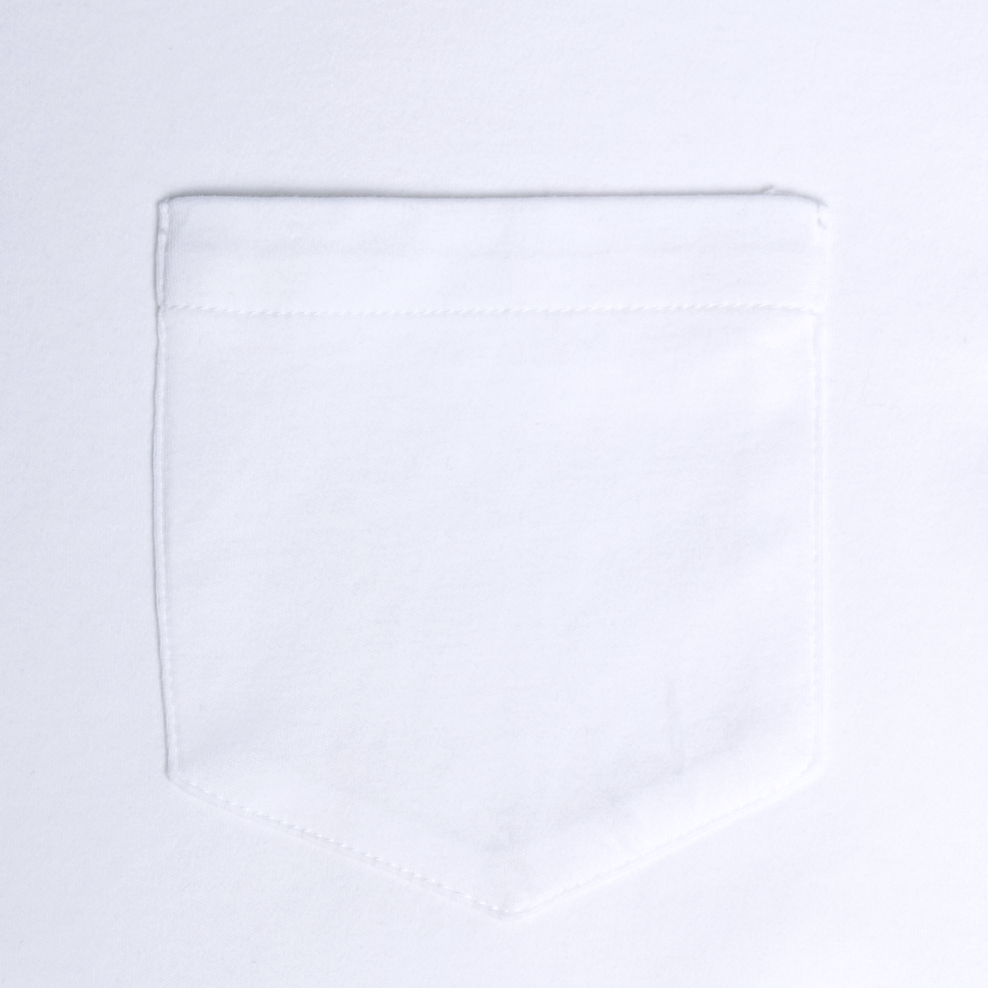 Close up of Double jersey shirt chest pocket. Color: White
