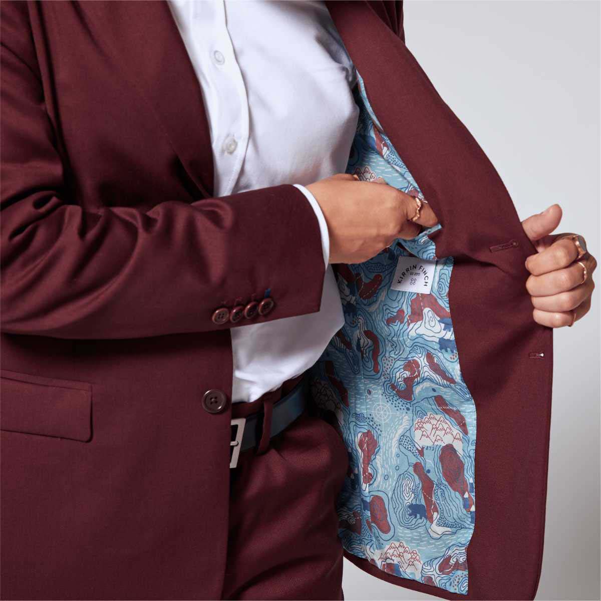 Georgie Burgundy Suit Blazer with Interior pocket. Color: Burgundy