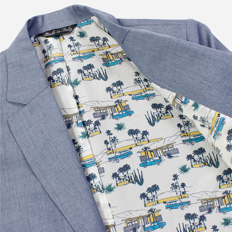 Close up of the light gray Georgie blazers interion lining. Color: Light Gray