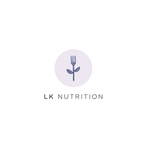 LK Nutrition logo with a fork and leaf symbol on a white background