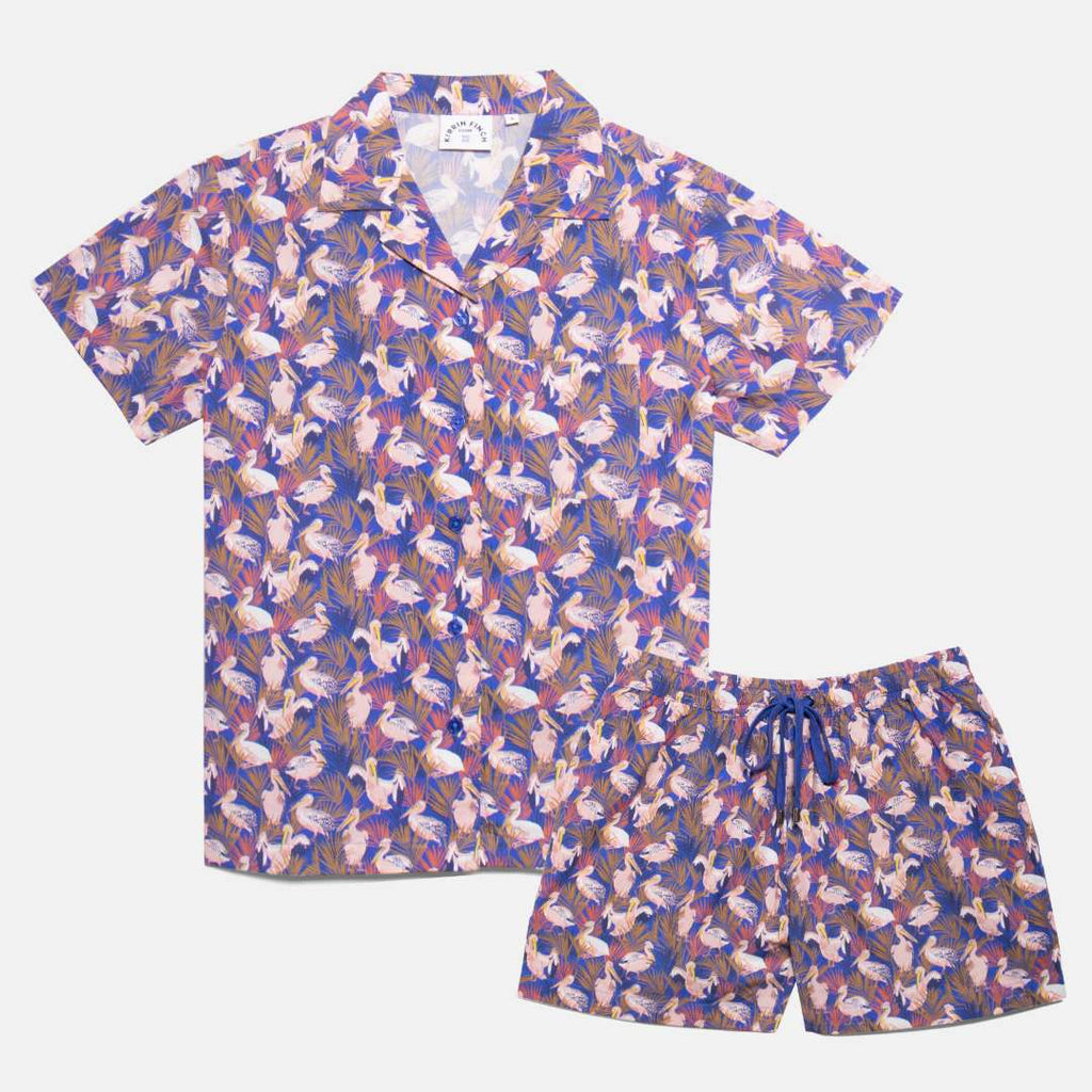 Androgynous & Non-binary short sleeve shirt and short set. Color: Pelican