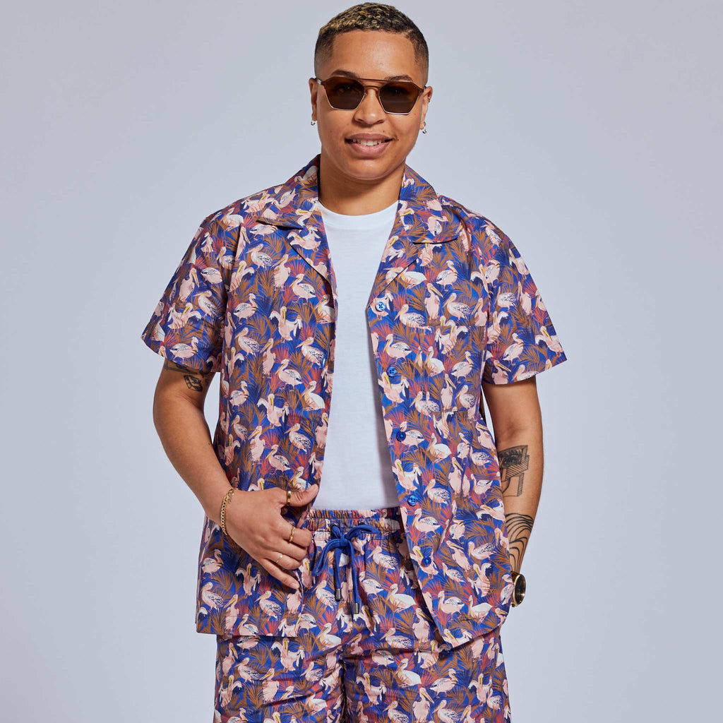 Pelican Print Camp Shirt and Shorts Set. Color: Pelican