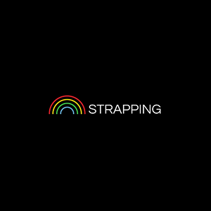 Strapping logo with rainbow design on a black background