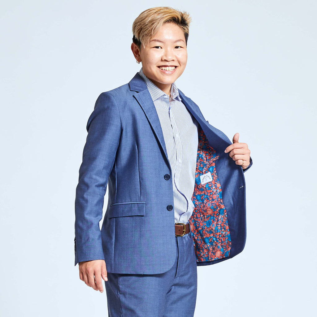 The Slate Blue Suit by kirrin finch made for women, trans, and non-binary folk. Color: Slate Blue