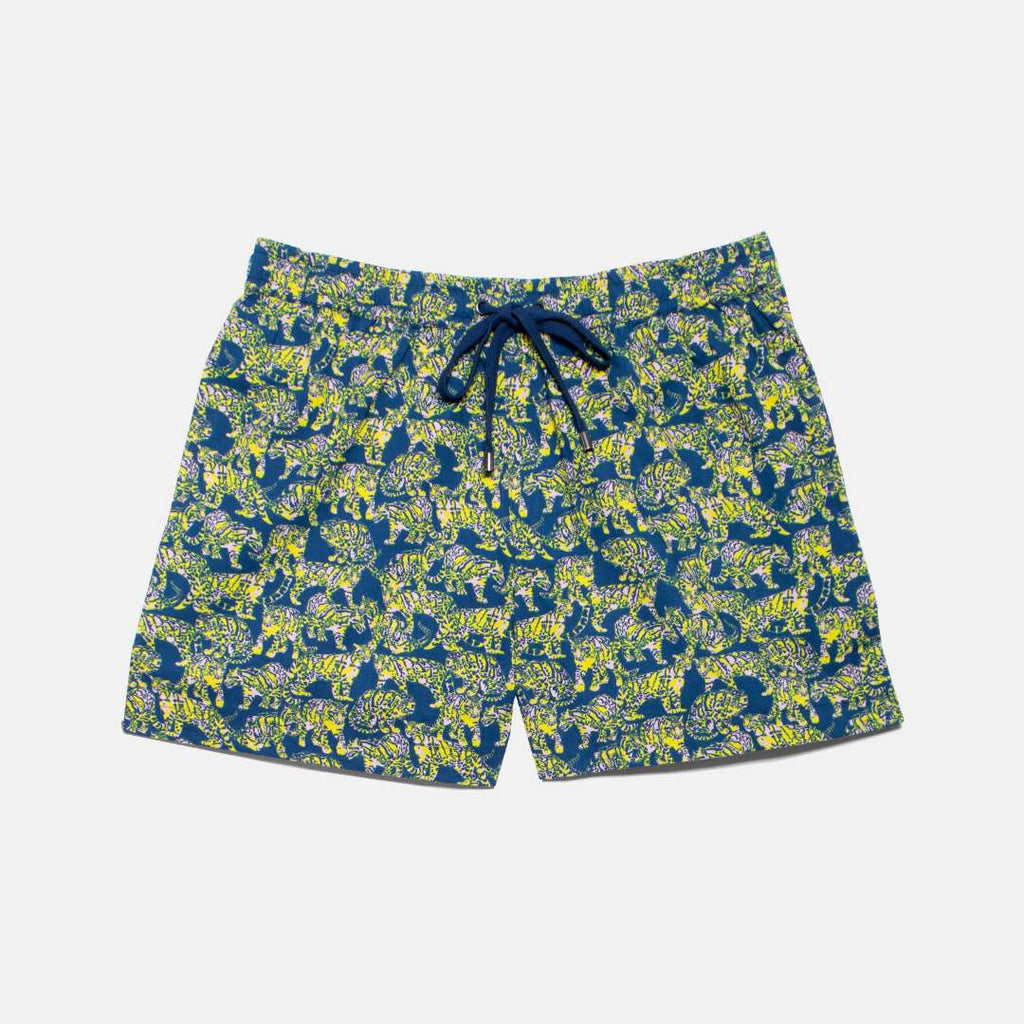 Cabana Short for non-binary person in tiger print