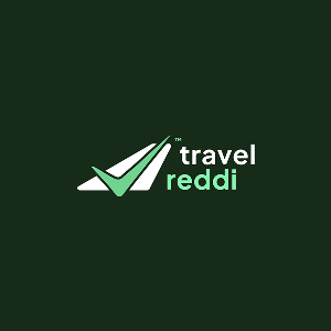 Logo of travelreddi on a dark green background