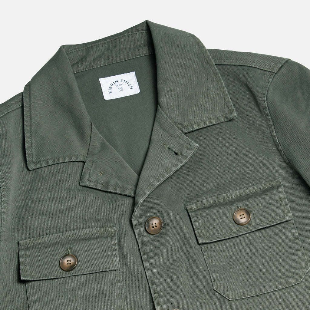 Olive Utility Jakcet Collar closeup. Color: Olive
