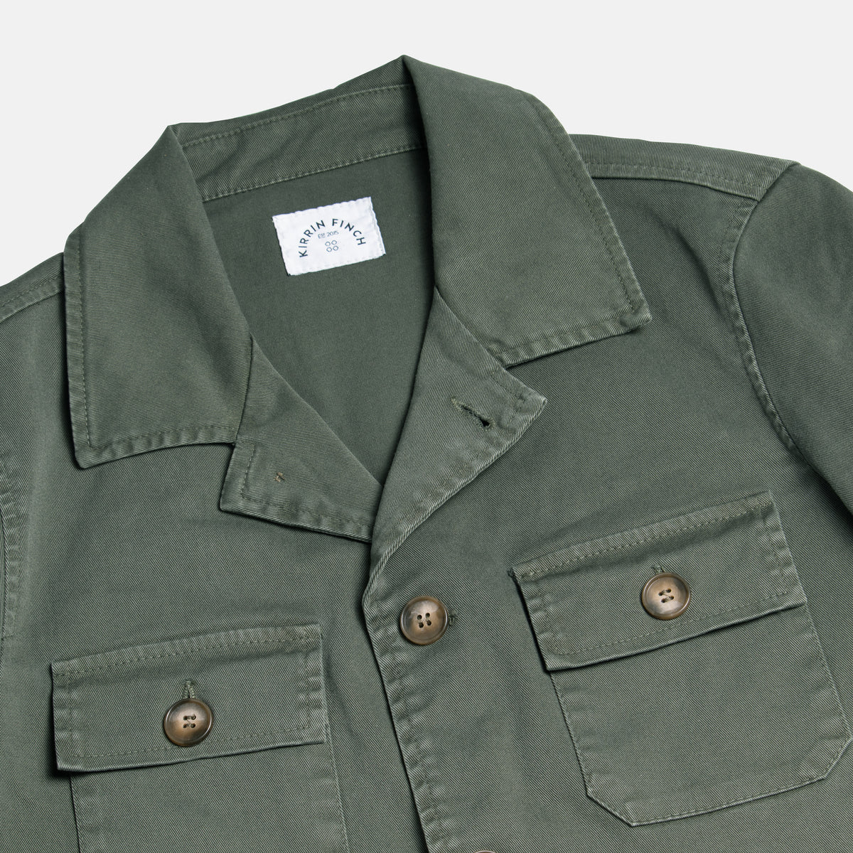 Olive Utility Jakcet Collar closeup. Color: Olive