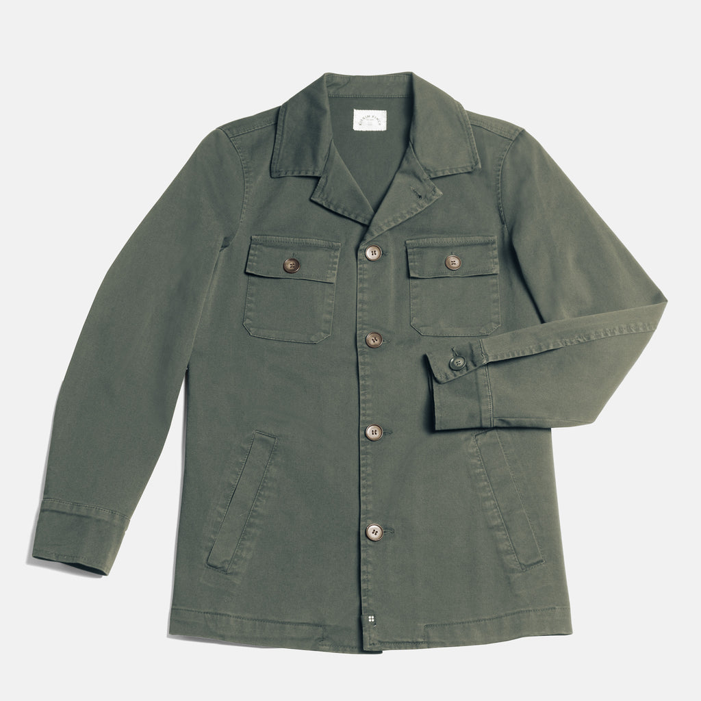 Olive Utility Jacket with Faux Horn Buttons by Kirrin Finch. Color: Olive