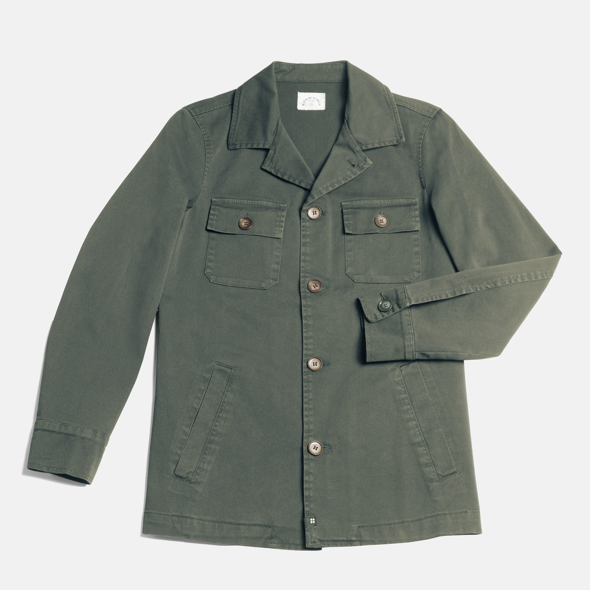 Olive Utility Jacket with Faux Horn Buttons by Kirrin Finch. Color: Olive