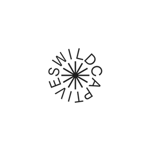 Black circular logo with text on a white background