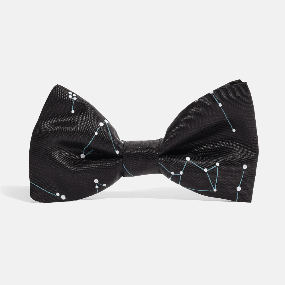 Black constellation bow tie on neutral background. Pairs well with Georgie Black suits for formal occasions. Color: Black Constellation