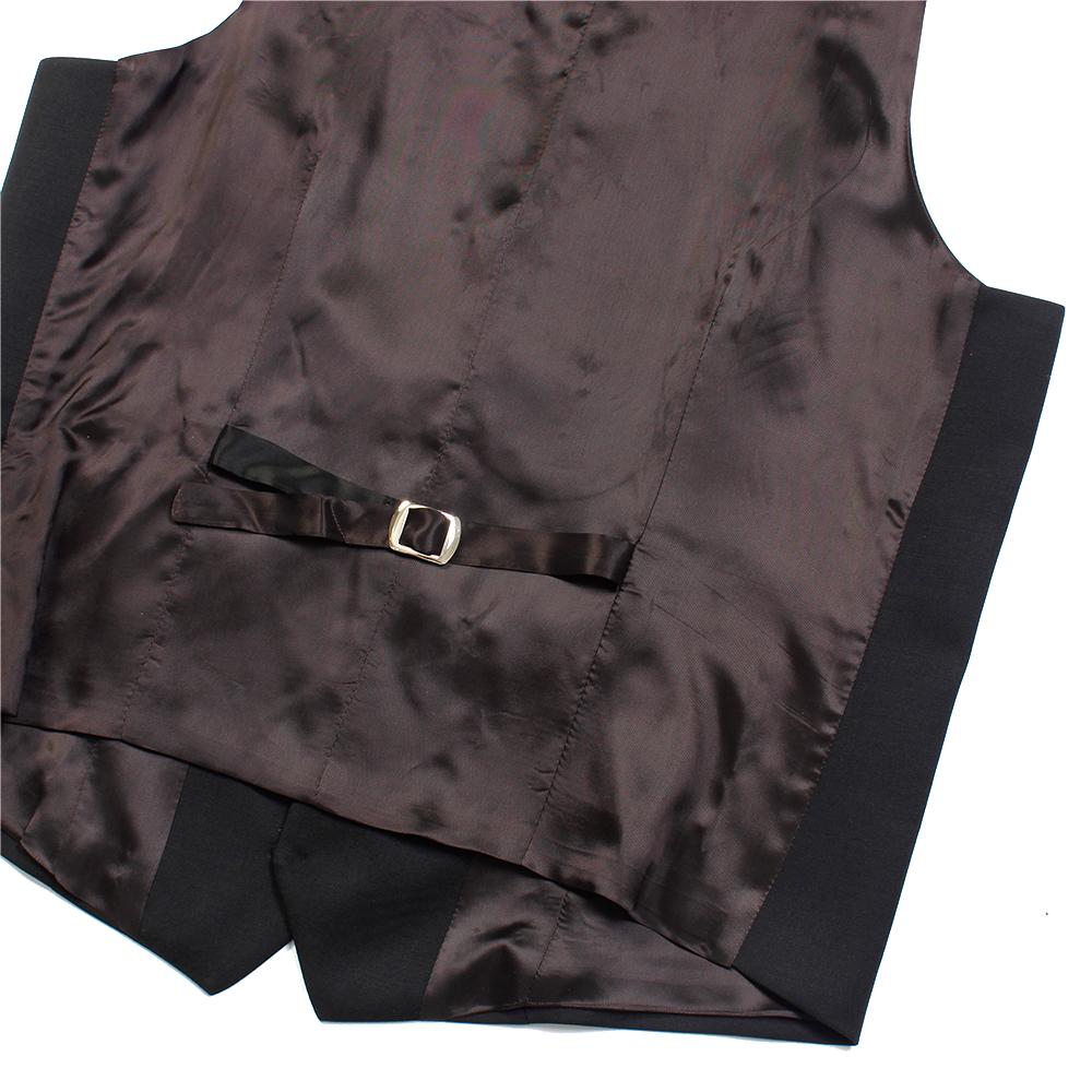 Back clasp of black georgie suit vest waistcoat. Color: Black
