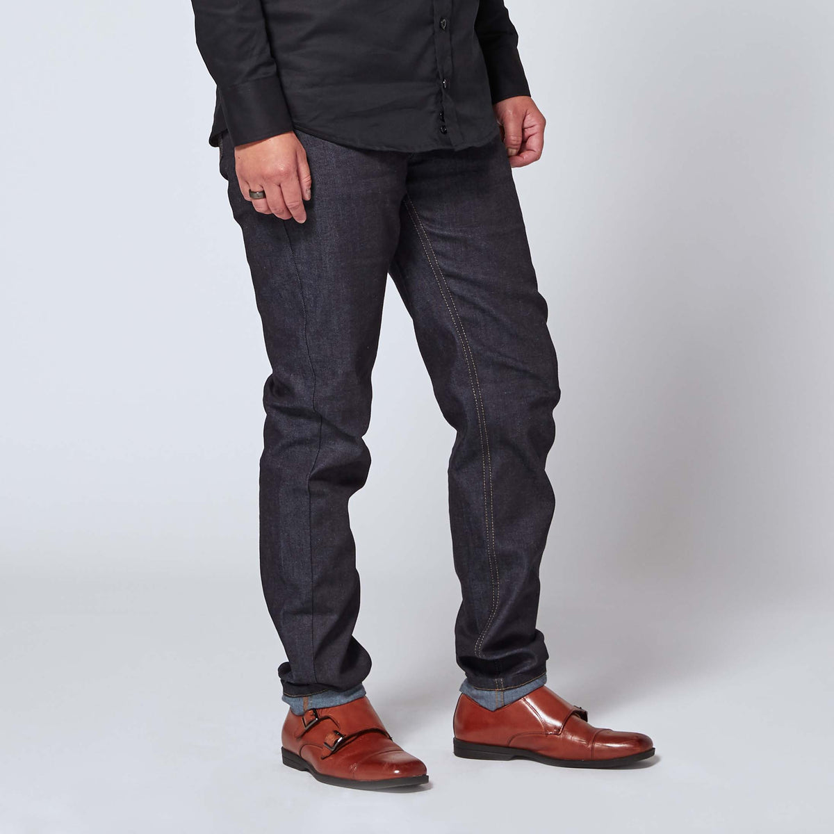 USA Made indigo denim jeans for women and non-binary folks. Color: Indigo
