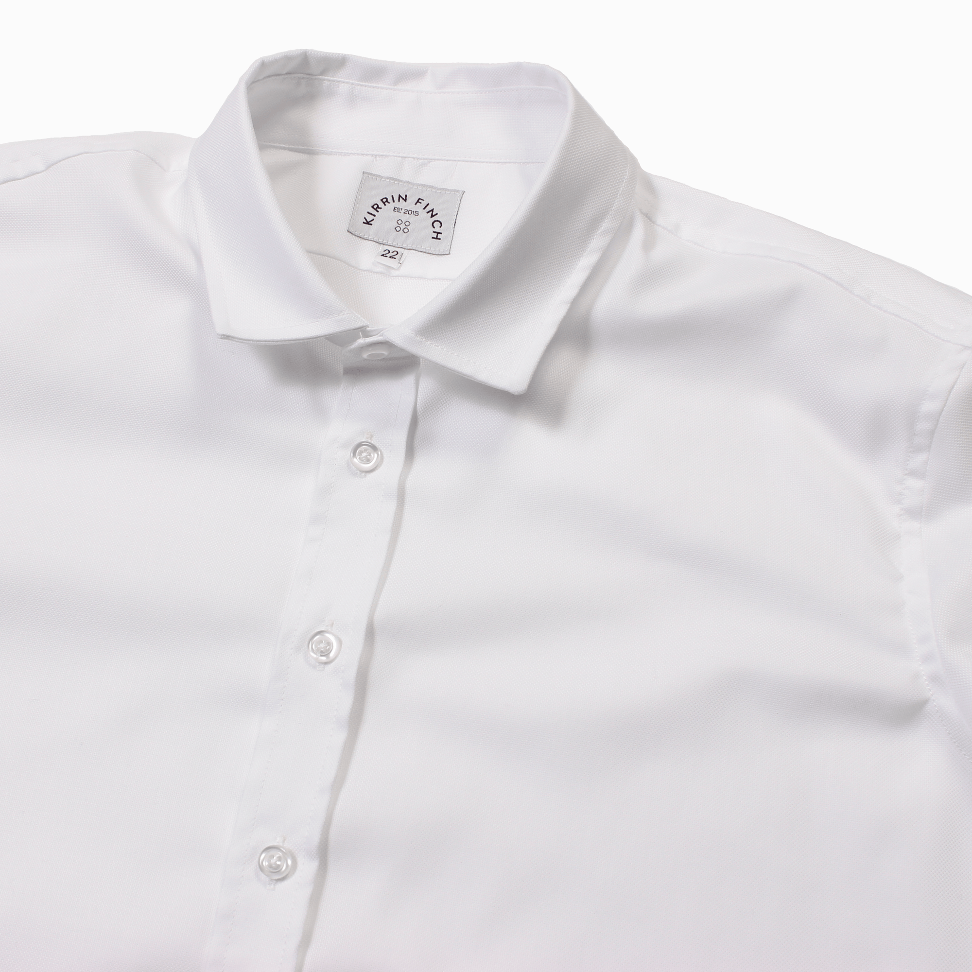 Women's White Dress shirt with white buttons. Color: White